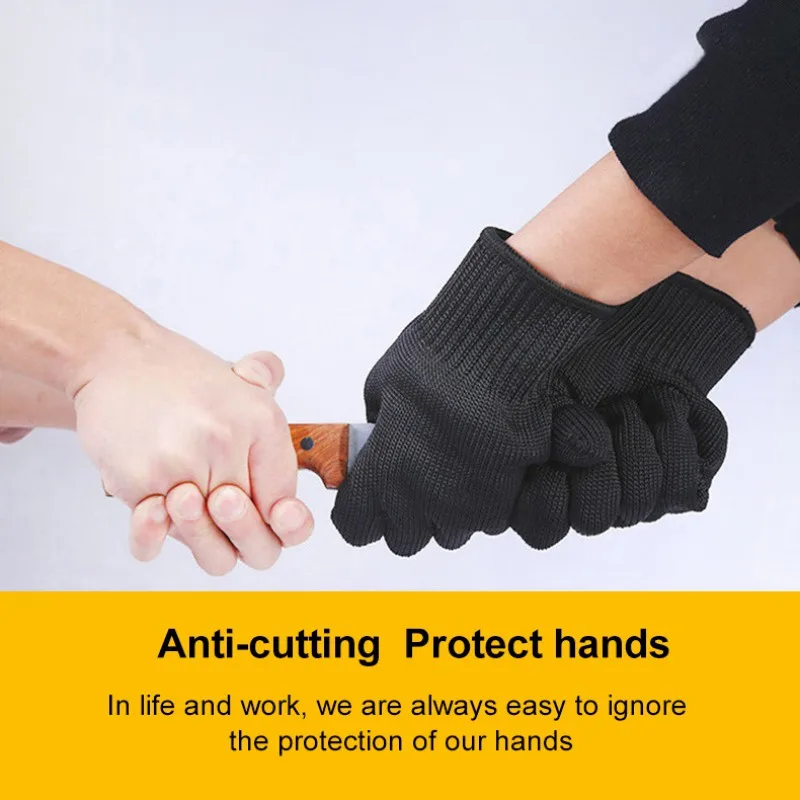 1คู่สีดำ Self Defense ถุงมือระดับ5ป้องกัน Stab Resistant ลวดโลหะทำงาน Anti-ตัดถุงมือกลางแจ้งความปลอดภัยถุงมือป้องกัน