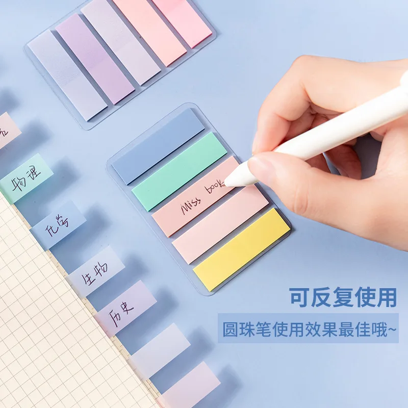 สติกเกอร์ใส PET 1 ชิ้น สติกเกอร์โน้ตแบบมีกาวในตัว สีโมรันดี ขนาด 5 * 20 อุปกรณ์สำนักงาน กระดาษโน้ต