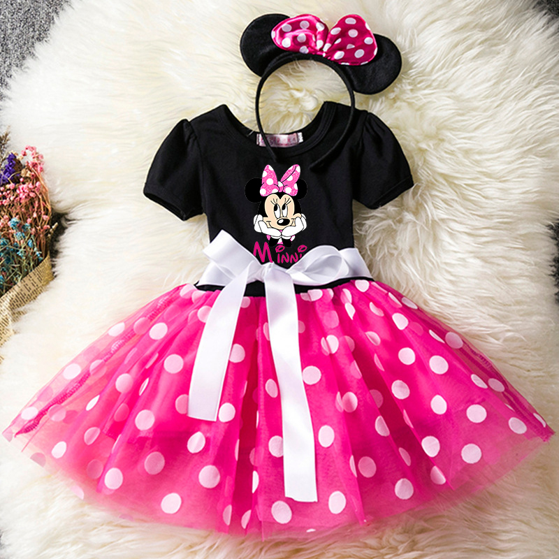 Mickey Minnie Mouse dibujos animados niños manga corta vestido de princesa de lunares fiesta niñas ropa disfraces Cosplay 1-6Y
