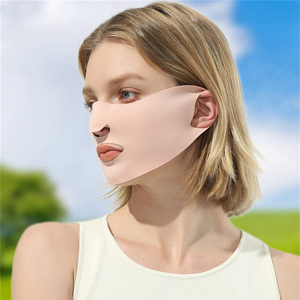 1pc máscara de sol de seda gelo máscara de corrida feminina rosto cheio aberto nariz bola máscara facial