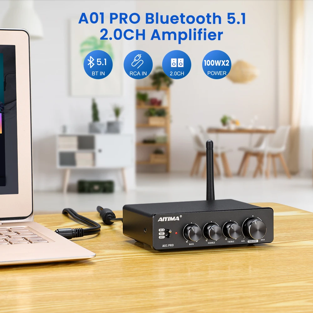 AIYIMA Audio A01 PRO A01 TPA3116D2 Bluetooth Power Amplifier HIFI Sound Amplifier Stereo Class D Home Theater Amplify 100Wx2 Amp