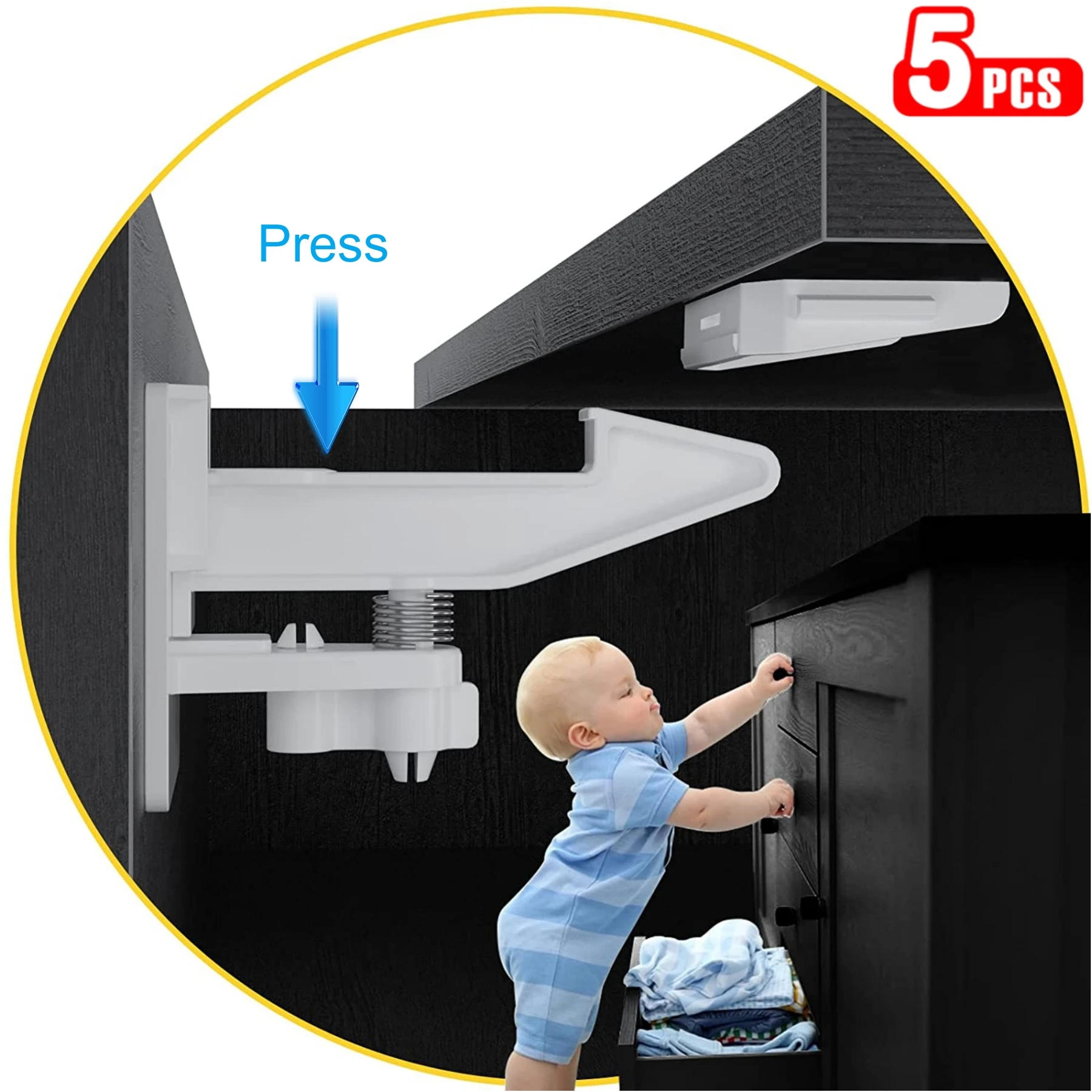 1-Bộ 5 Keo Bé Khóa An Toàn Cho Tủ Ngăn Kéo Cửa Vô Hình Khóa Tủ Quần Áo Khóa Trẻ Em Bảo Vệ Bé An Ninh móc Khóa