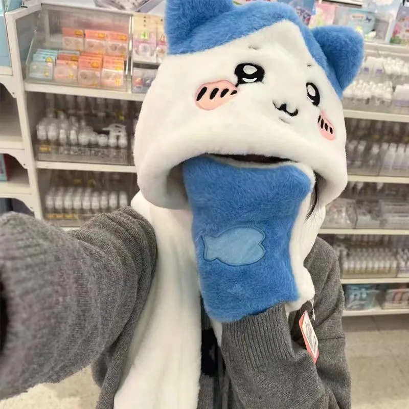 Miniso Chiikawa Gijkawa Cappello Sciarpa Set da tre pezzi Inverno Dolce Peluche Caldo Addensare Cartoon Stile integrato