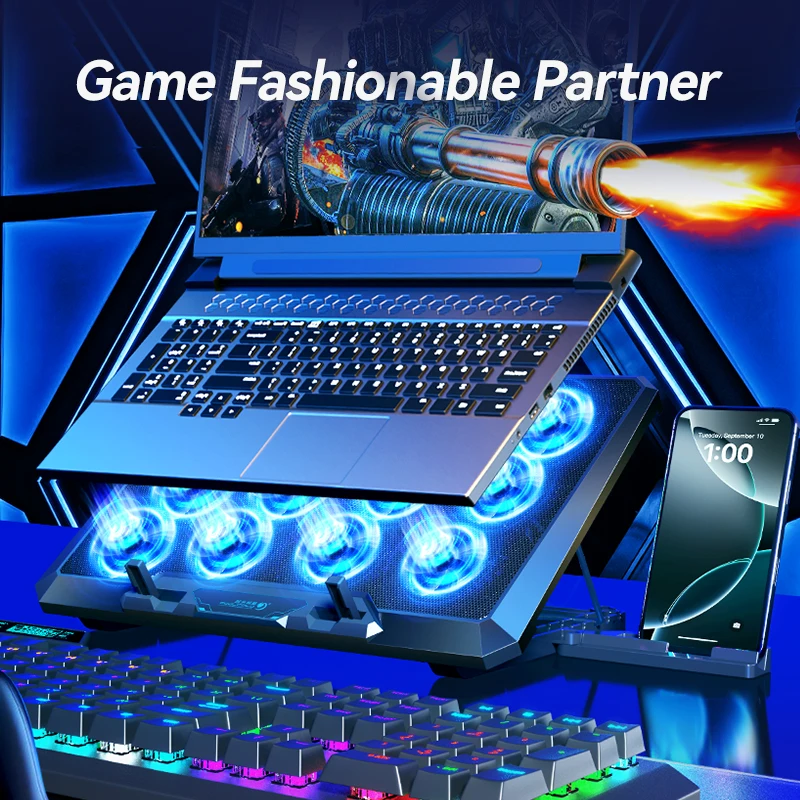 COOLCOLD ノートパソコン冷却パッド 12 個の静音ファン付き、12-17.3 インチのゲーミングノートパソコンクーラースタンド、2 つの USB ポートと電話ホルダー付き