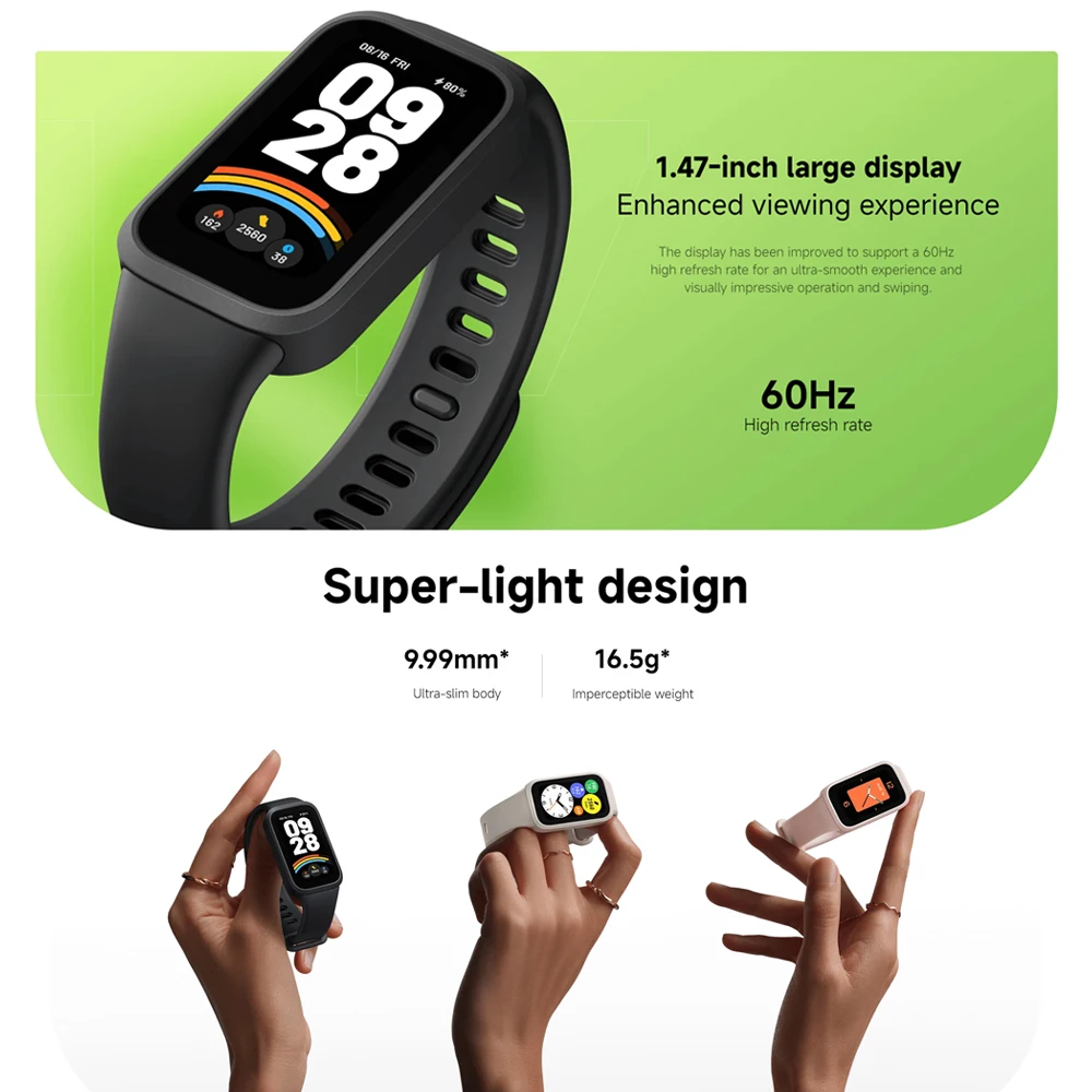 Глобальная версия Xiaomi Smart Band 9 Active Bluetooth Умные часы TFT-экран с диагональю 1,47 дюйма 18 дней автономной работы Спортивный режим Отслеживание сна