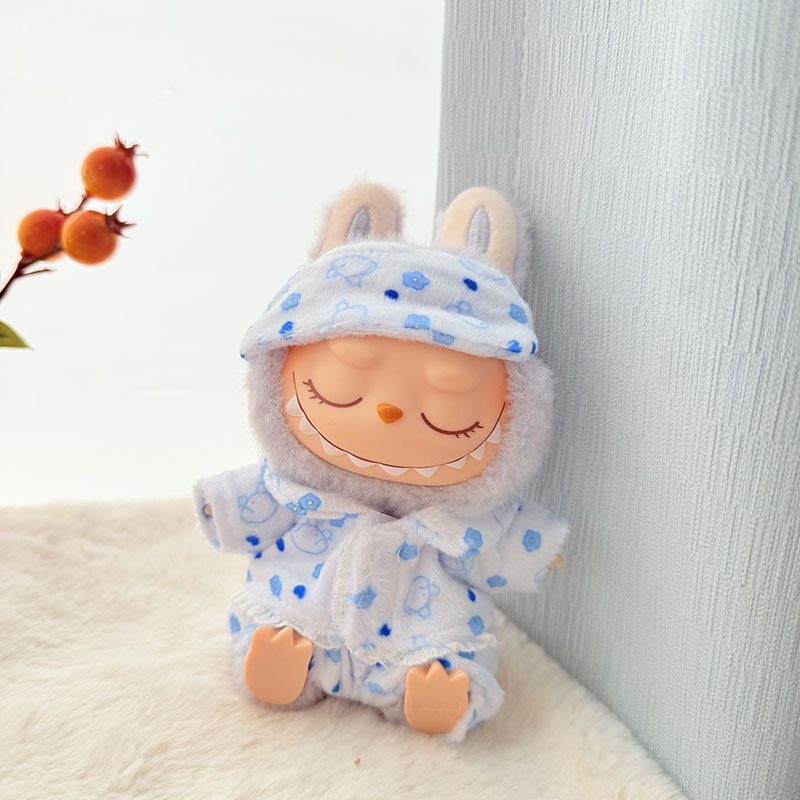 15 cm/17 cm Labubu I II Puppenkleidung Niedliche Augenmaske Pyjamas Dreiteiliges Set Zubehör Kleidung Plüschpuppenkleidung