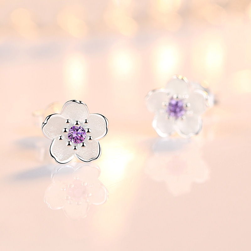 Pendientes de tuerca de flor nueva joyería de cristal de Plata de Ley 925 auténtica para mujer XY0202