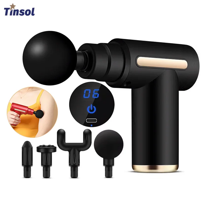 Pistola elétrica portátil de fáscia com 6 níveis de intensidade para massagem profunda de tecidos, mini massageador compacto, adequada para uso completo do corpo