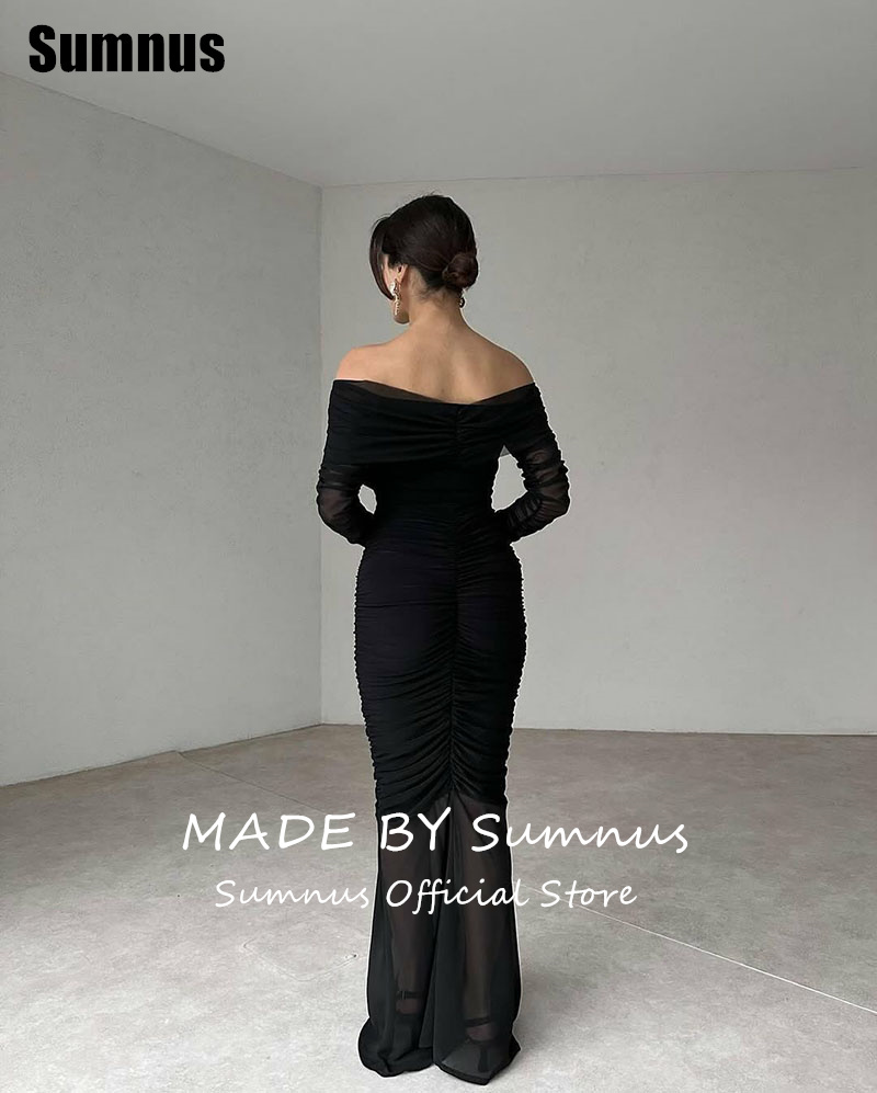 SUMNUS Charming สีดํา Mermaid PROM Dress Elegant Off Shoulder PARTY Dresses ยาวแขนยาว Gowns อย่างเป็นทางการที่กําหนดเอง