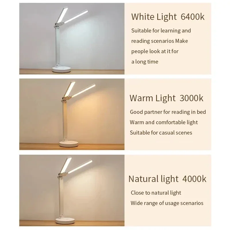 Lâmpada de mesa led 3 níveis regulável toque luz noturna usb recarregável proteção para os olhos dobrável lâmpada de mesa para quarto cabeceira readin