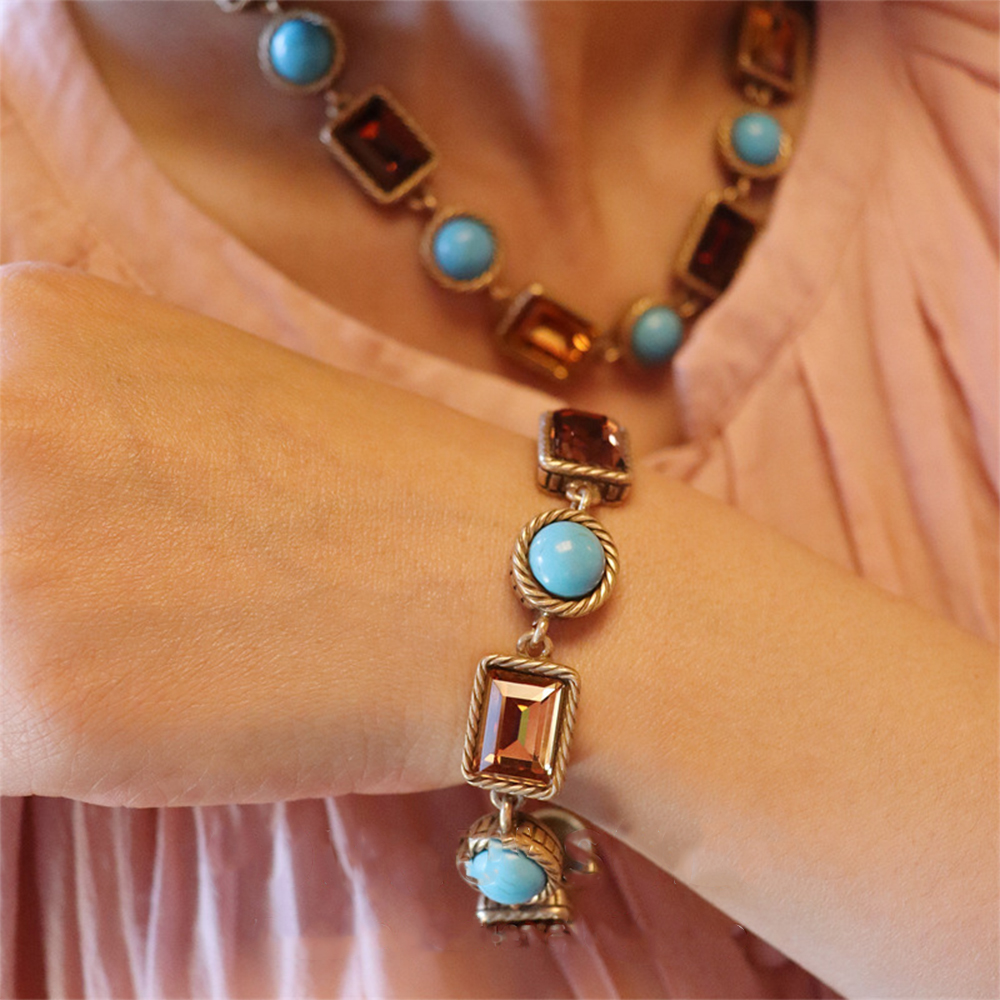 Conjunto de joyería Vintage para mujer y niña, collar con cuentas de circonita, pulsera, moda