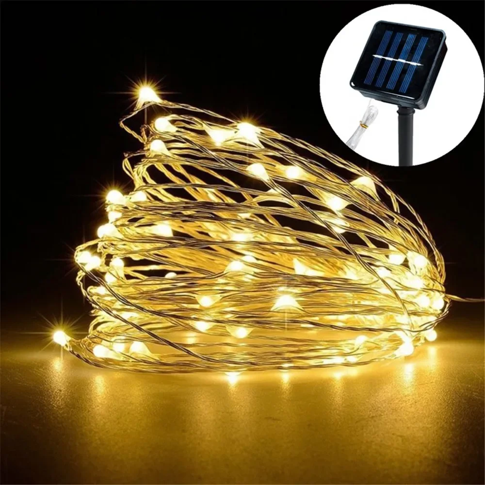 Guirnaldas de luces alimentadas por energía Solar, 12m, 100leds, camino al aire libre, lámpara para Patio, impermeable, Navidad, boda, jardín, farolas, 1 ud.