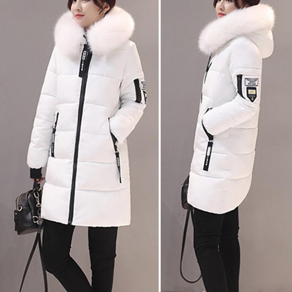 Abrigo de algodón de invierno para mujer, prendas de vestir exteriores de longitud media con capucha, chaqueta cálida a prueba de viento de manga larga, abrigo ajustado de Color sólido para mujer