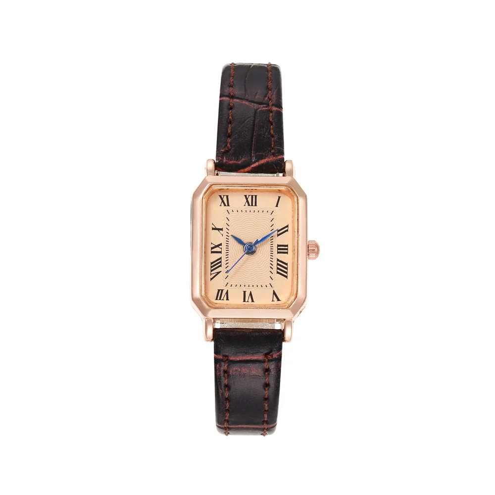 New women's watch with retro Roman blue needle scale design, simple and fashionable square watch, quartz watch