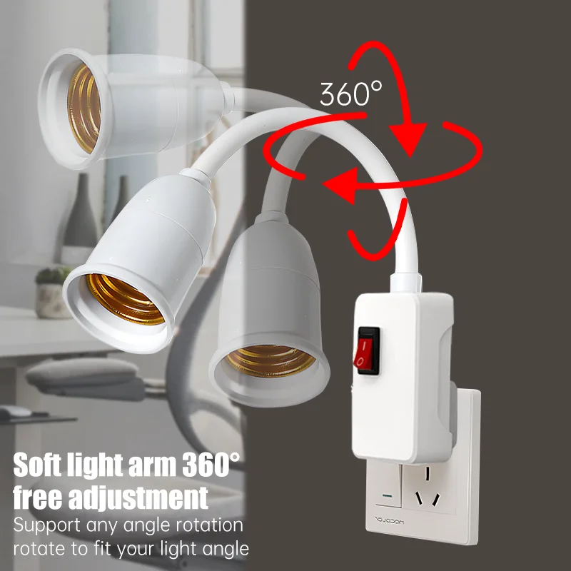 Direct Plug in Swivel Head Socket Lamp Bulb Holder With Switch EU Plug LED Table Lamp Stainless Steel Hose Steering Lever