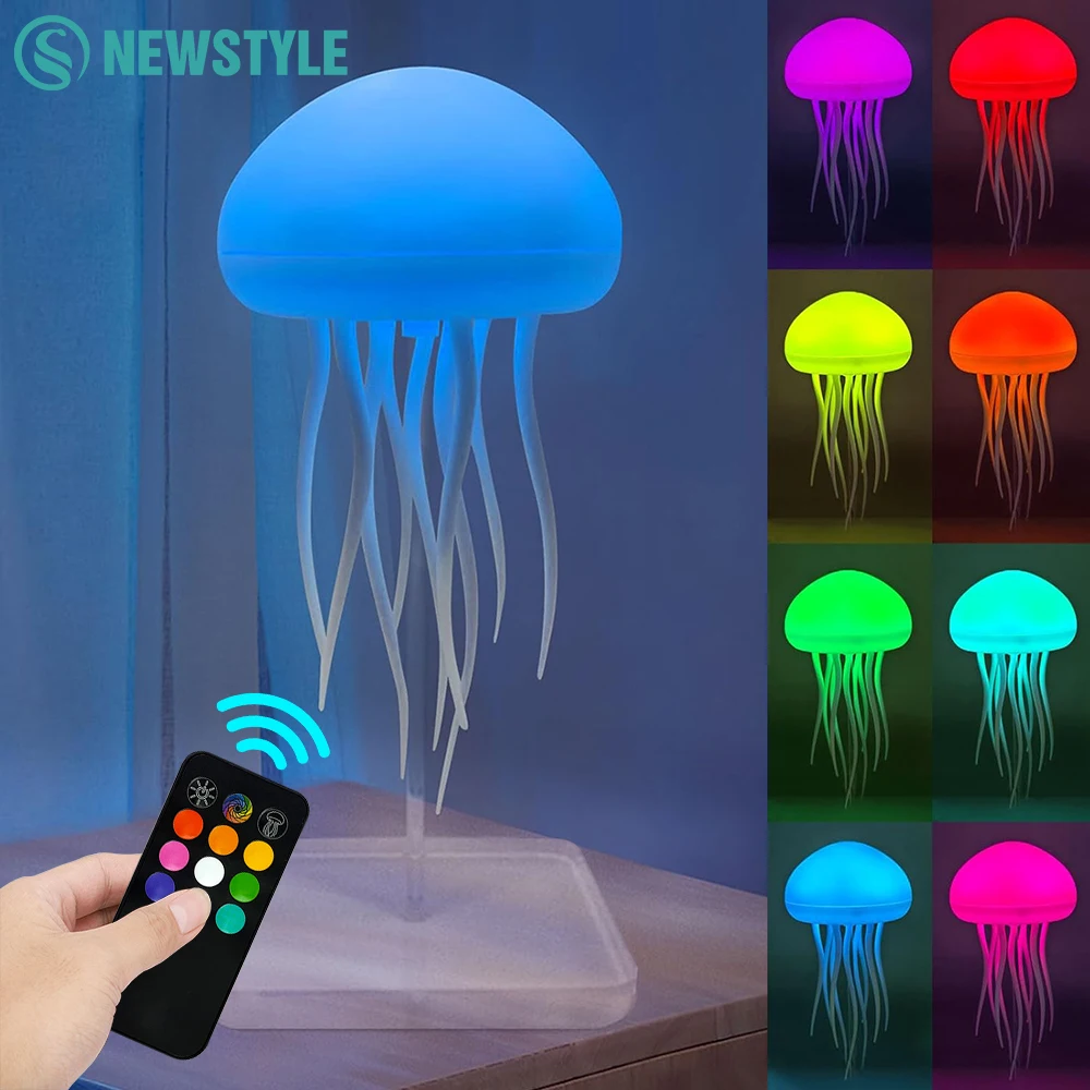 Nowatorska lampka nocna RGB w kształcie meduzy z czujnikiem dotykowym, zmieniająca kolory, ładowalna, urocza lampka biurkowa do sypialni i salonu.