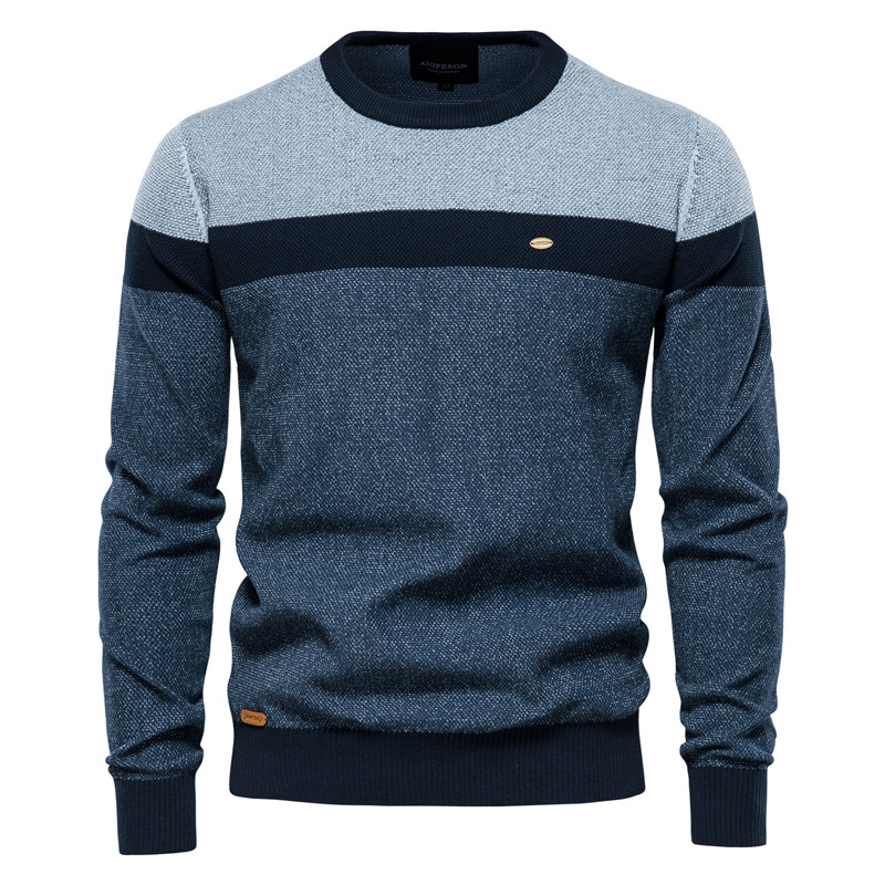 AIOPESON Suéter de algodão emendado masculino casual gola redonda pulôver de alta qualidade suéteres de malha masculino nova marca de inverno suéteres masculinos
