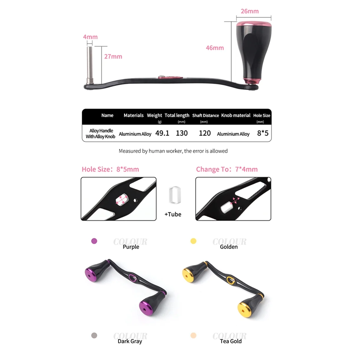 A72P ตกปลา Reel Handle อลูมิเนียม Double Rocker ตกปลา Reel Rocker Extended Rocker สีเบอร์ 7