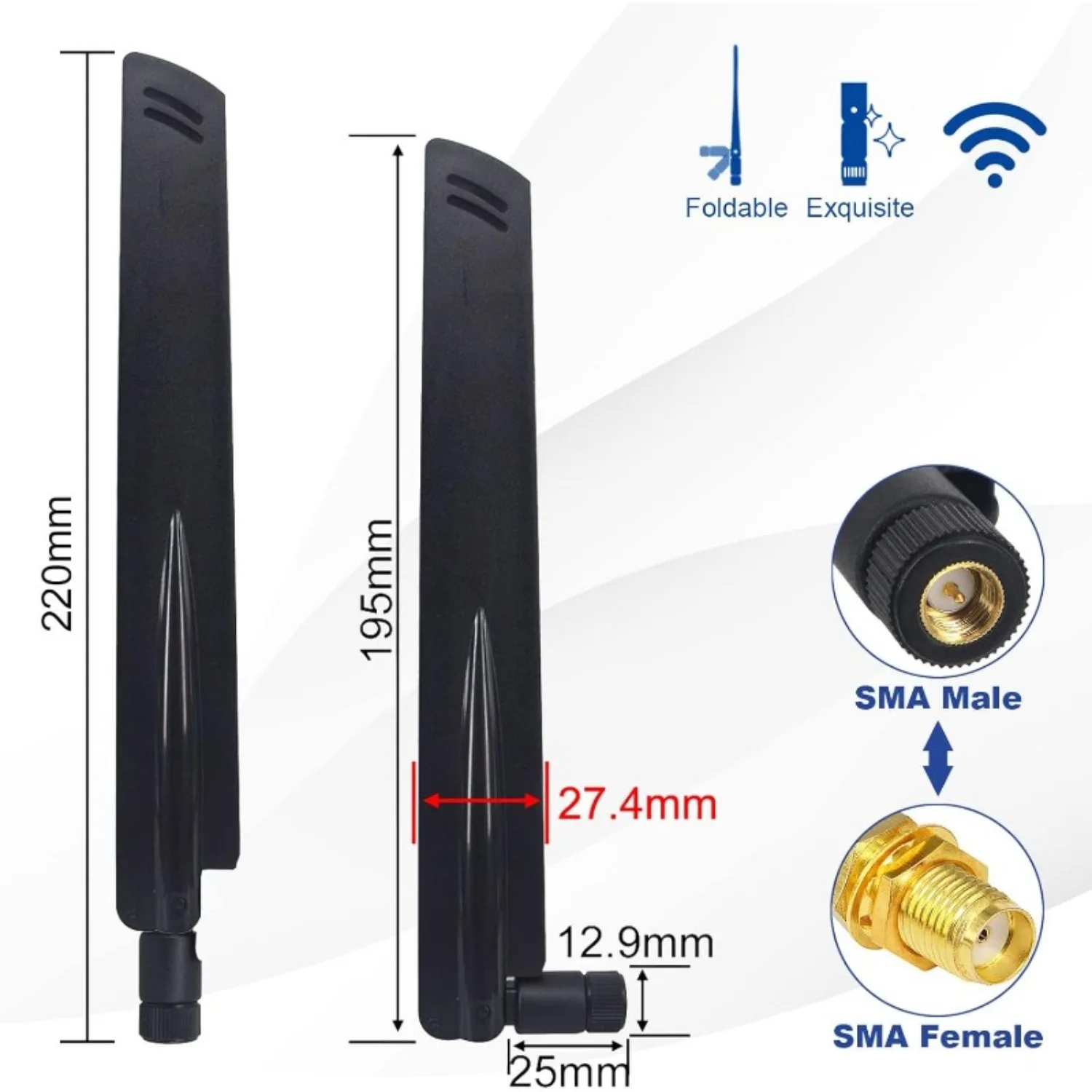 Antena plegable omnidireccional de alta ganancia, 18dBi, 433MHz, conector macho SMA para Sensor inalámbrico, módem enrutador de red