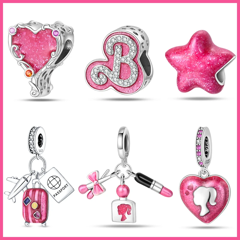 925 Silver Plated Magic Mirror น้ําหอม Princess Angel Trunk สีชมพู Charms ลูกปัด Fit Pandach 925 สร้อยข้อมือเดิม Fine DIY เครื่องประดับ