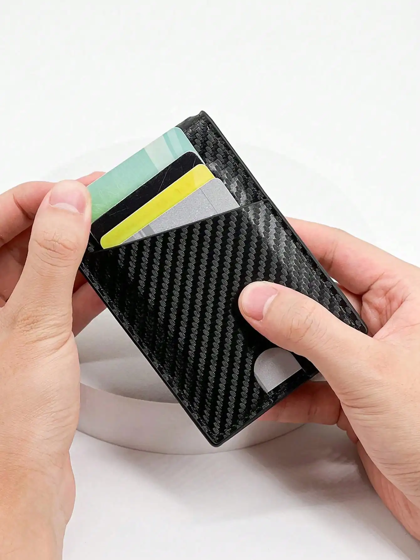 クリアランス_Rfid カーボンファイバーレザー メンズ エアタグウォレット 財布 クレジットカードホルダー エアタグ用財布 ブラック 高級 ミニマリスト カードホルダー