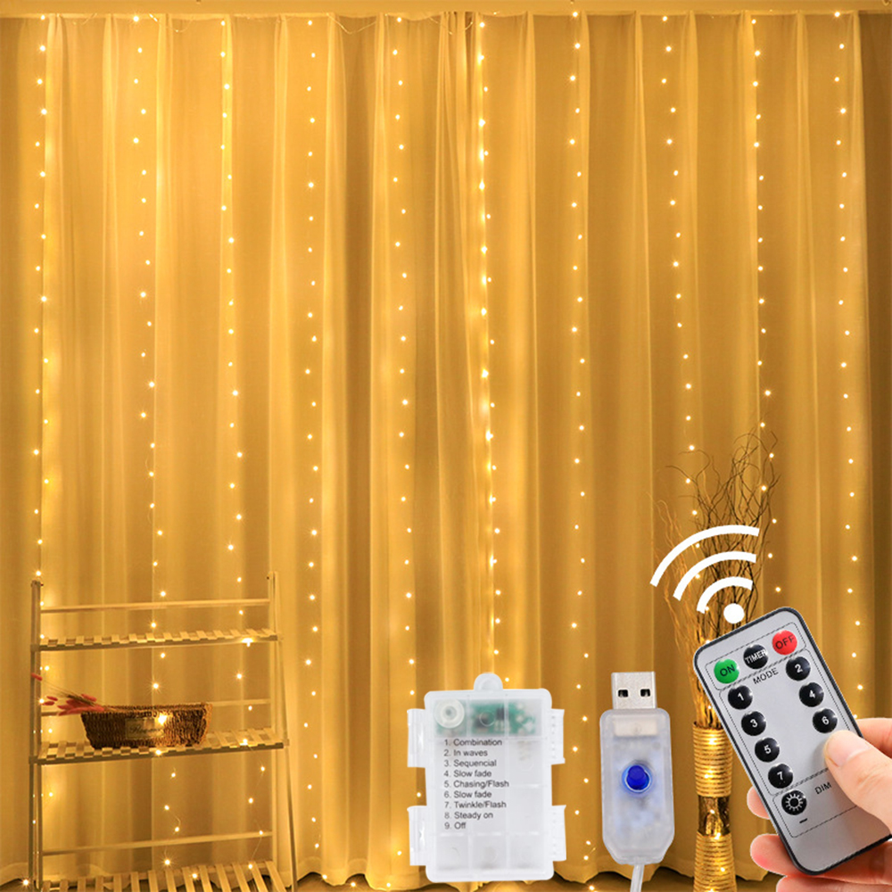 USB/Batterie LED Lichterkette Girlande Girlande Vorhang Lampe Fernbedienung String Lichter Für Weihnachten Neue Jahr Dekoration