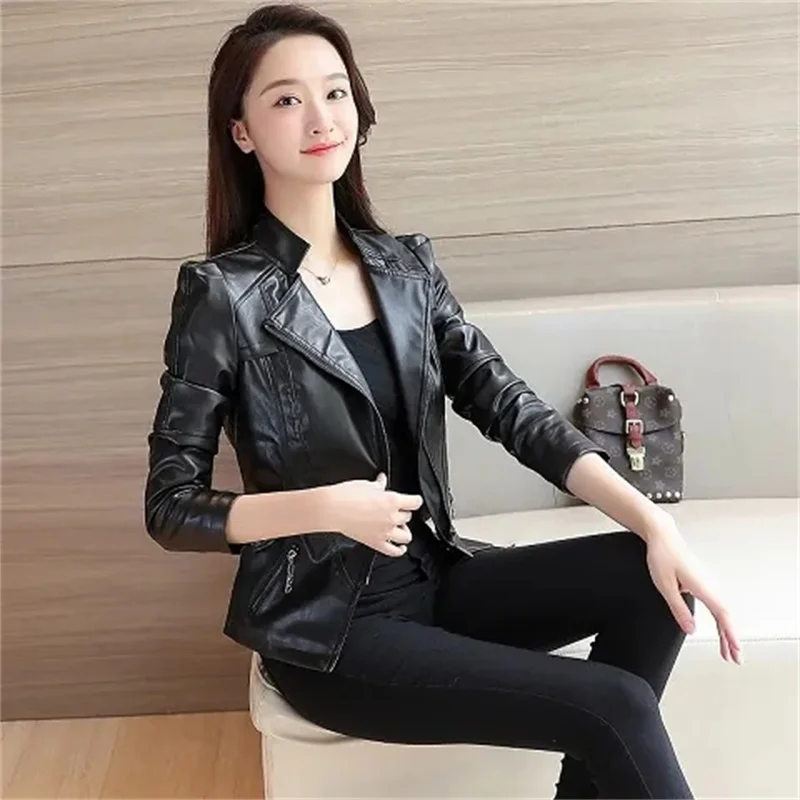 Blouson similicuir femme, décontracté, slim, imperméable, coupe-vent, basique, printemps automne