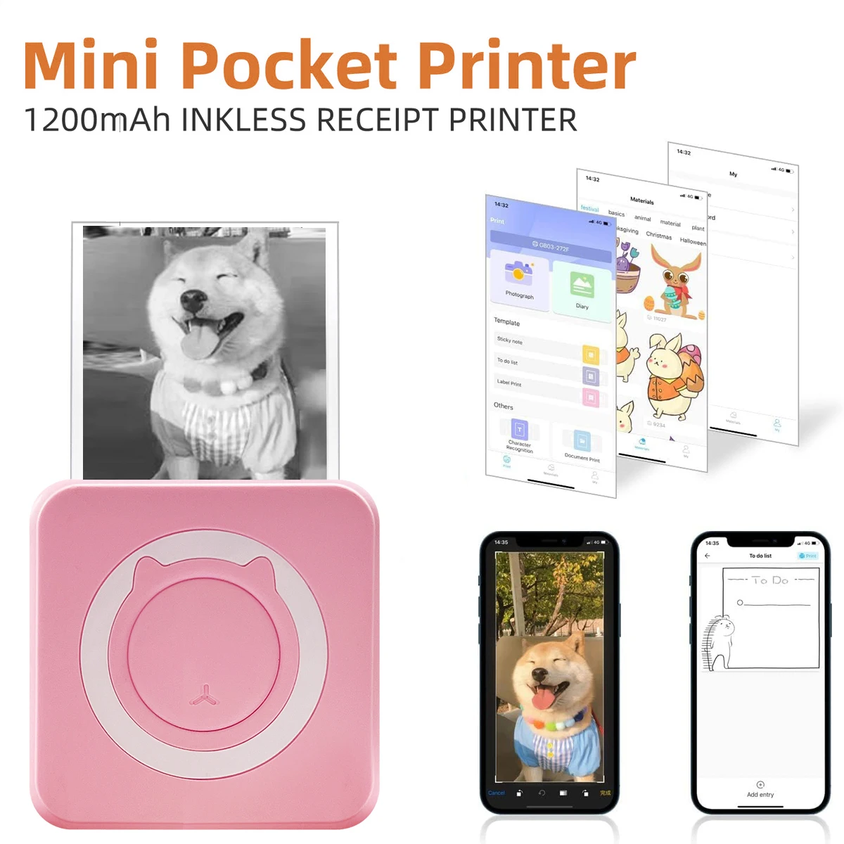 Mini Impressora Térmica Compatível com IOS e Android, Impressora de etiquetas sem fio, BT portátil