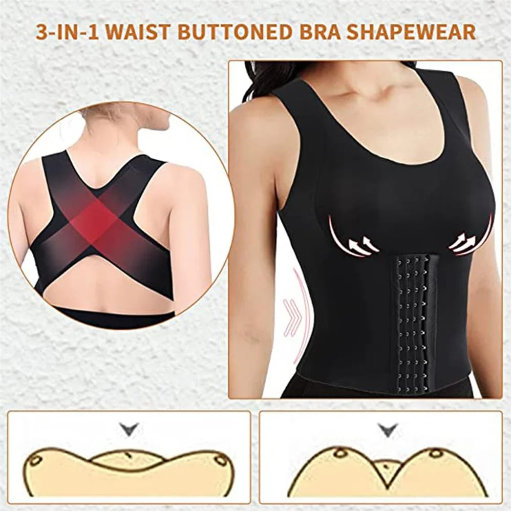 Sutiã feminino 3 em 1, roupas estilo, corretor de postura, perda de peso, costas cruzadas, roupa íntima, barriga, sem mangas 