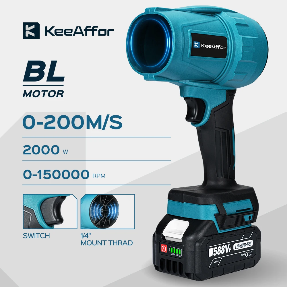 KEEAFFOR 200M/S Brushless Turbo Jet Ventilatore 2000W Cordless Elettrico Ventilatore Violento Utensile Elettrico Palmare per Makita 18V Batteria