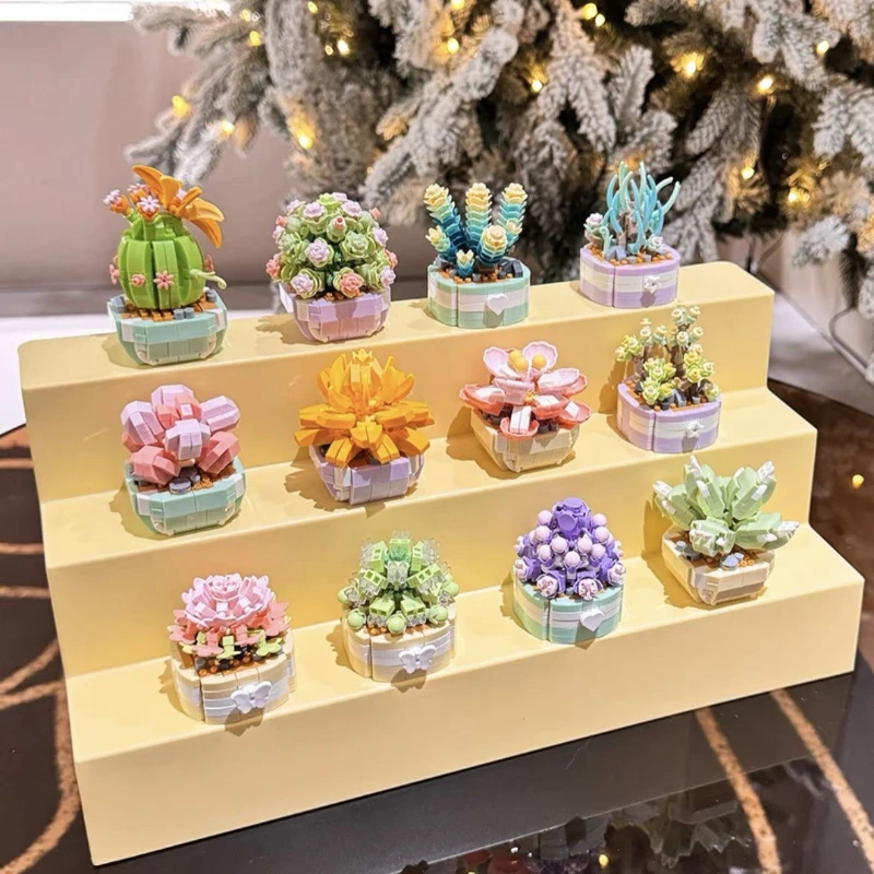 Blocos de construção de suculentas de flores, instruções de árvore de bonsai eterna, tijolos românticos de jardins, modelo de plantas em vasos diy, kits para crianças