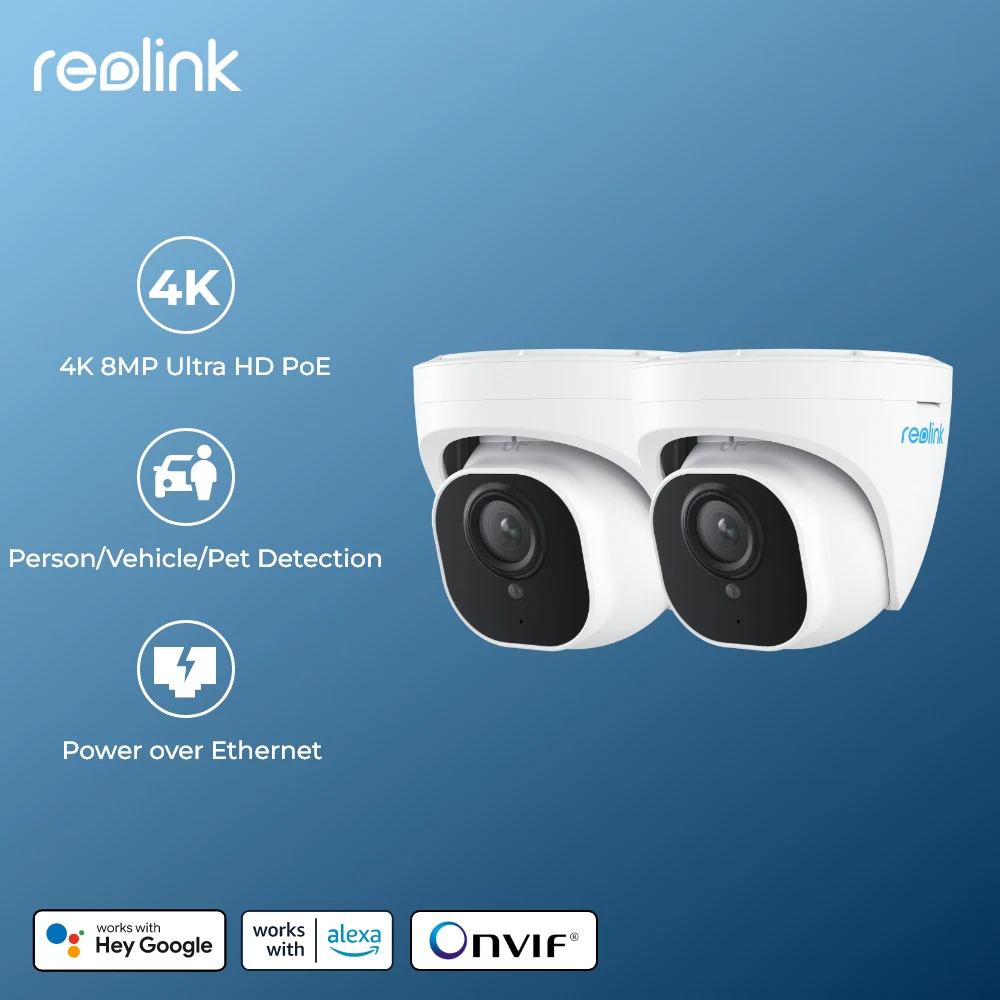 Reolink-cámara IP de seguridad para exteriores, dispositivo de vigilancia para el hogar, 2 piezas, 4K, PoE, 8MP, detección de mascotas y coche humano, versión nocturna inteligente, 820A