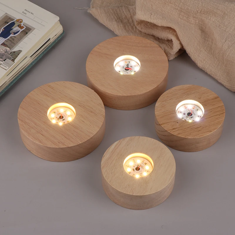 Base per display a luce LED rotonda in legno da 8/10 cm a batteria, supporto per lampada da notte, base per lampada da notte, ornamenti artistici in resina di cristallo