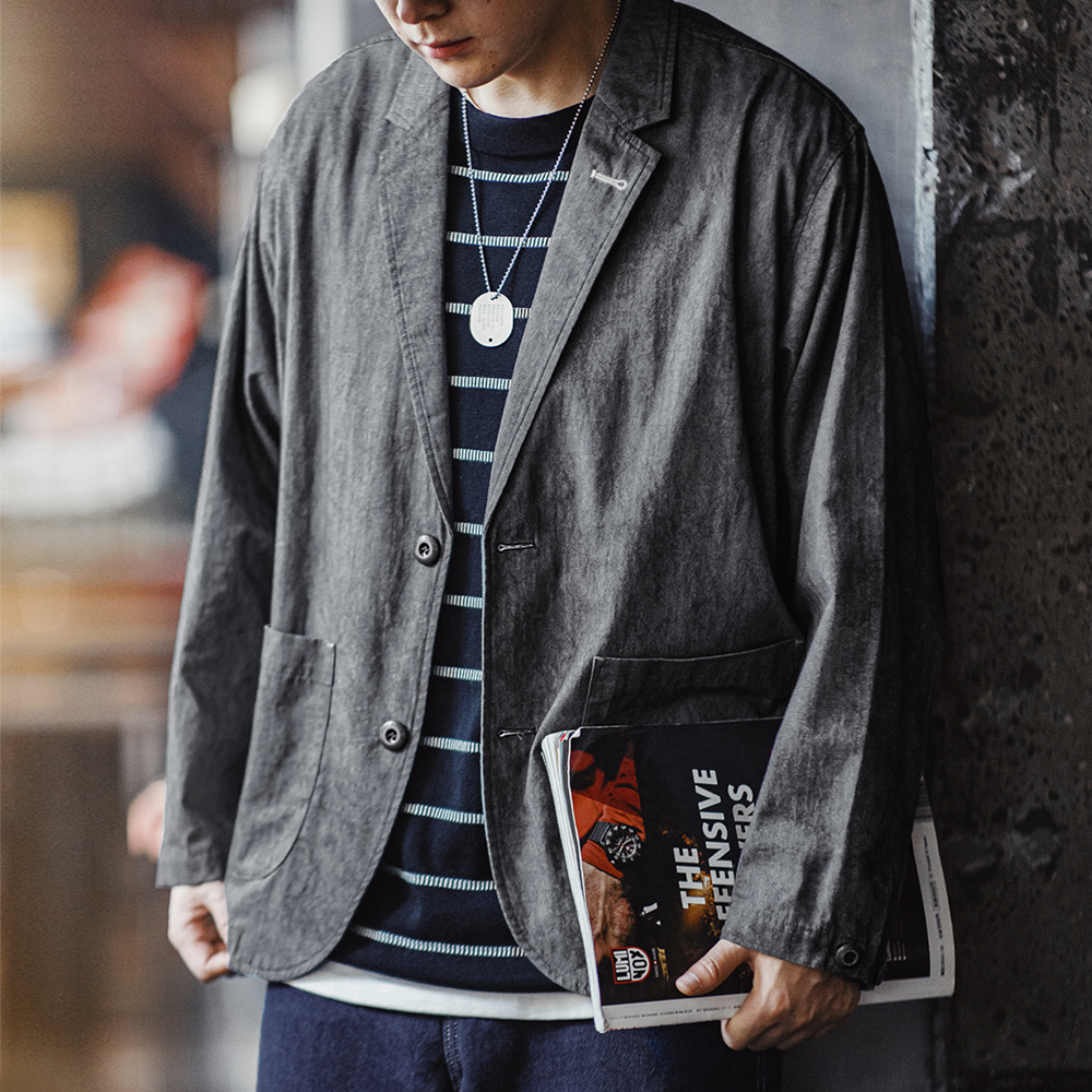 Maden Nieuwe Casual Pak Met Onregelmatig Patroon Ontwerp Revers Losse Blazers Katoenen Jas Voor Heren Lente En Herfst