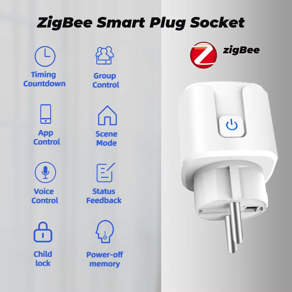 Tuya EU Plug Zigbee or WIFI 16/20A, Smart Socket With Power Monitor Timing, Voice Control Work with Alexa Google Home Alice
