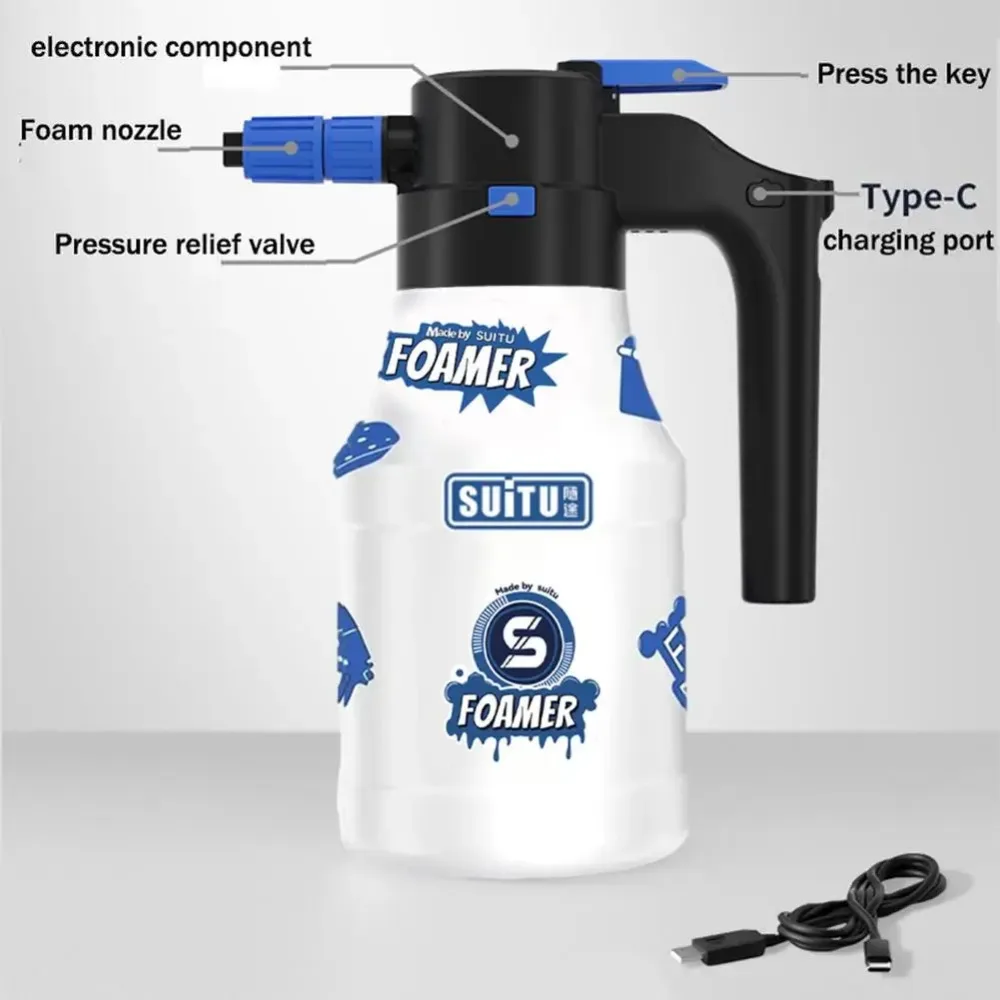 DIY Cartoon Aufkleber 1,5 L Elektrische Auto Waschen Schaum Spray Flasche Auto Borne Handheld Spray Sprinkler Müheloses Auto Waschen Werkzeug