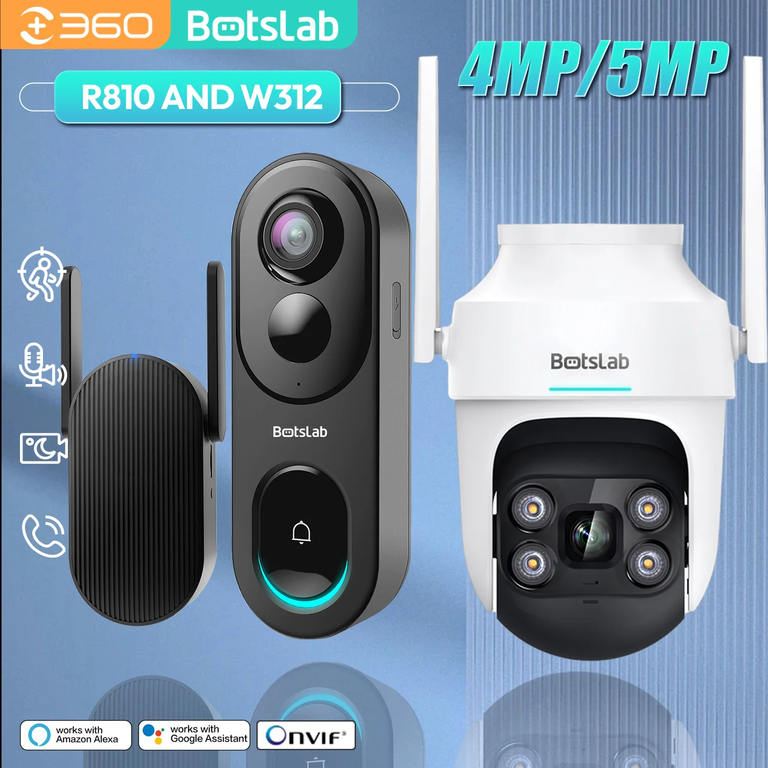 Botslab-cámara de 5MP, timbre de vídeo inalámbrico con visión nocturna, cámara de seguridad inteligente para el hogar, acceso protegido por WiFi