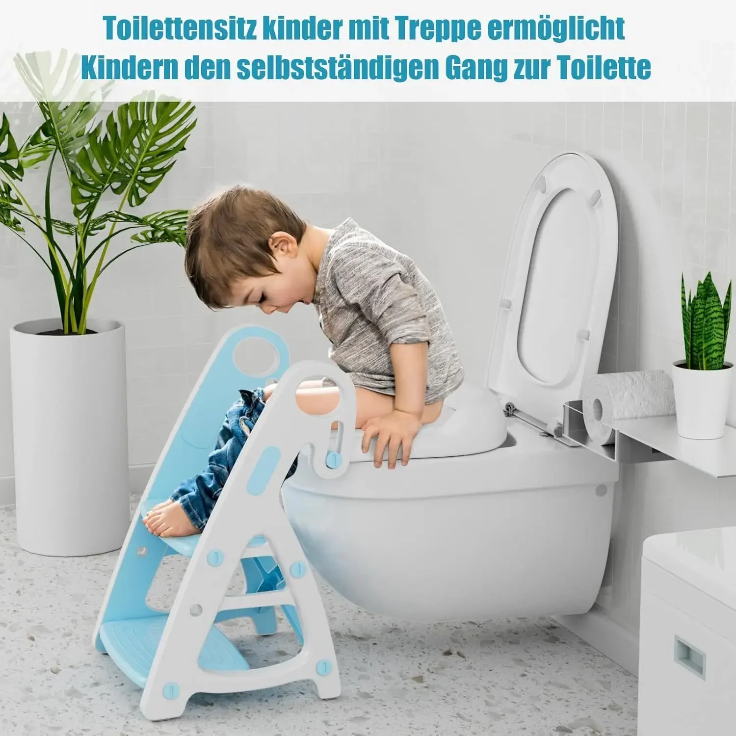 Sedile WC per bambini con scale Sedile WC per bambini 2in1 con sgabello, supporto triangolare, vasino con imbottitura in PU