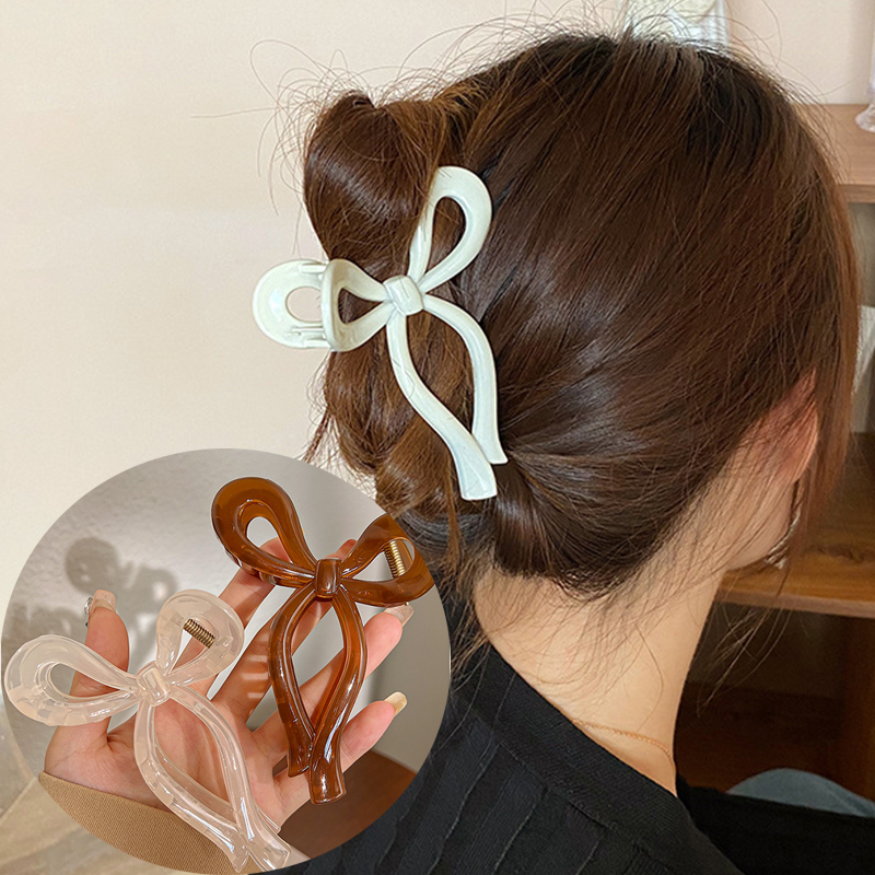 หางม้าโบว์ผมขนาดใหญ่ Claw Crab อุปกรณ์เสริมผมสําหรับผู้หญิงอะคริลิค Bowknot คลิปผม Hairpins หญิง Barrettes Headbands