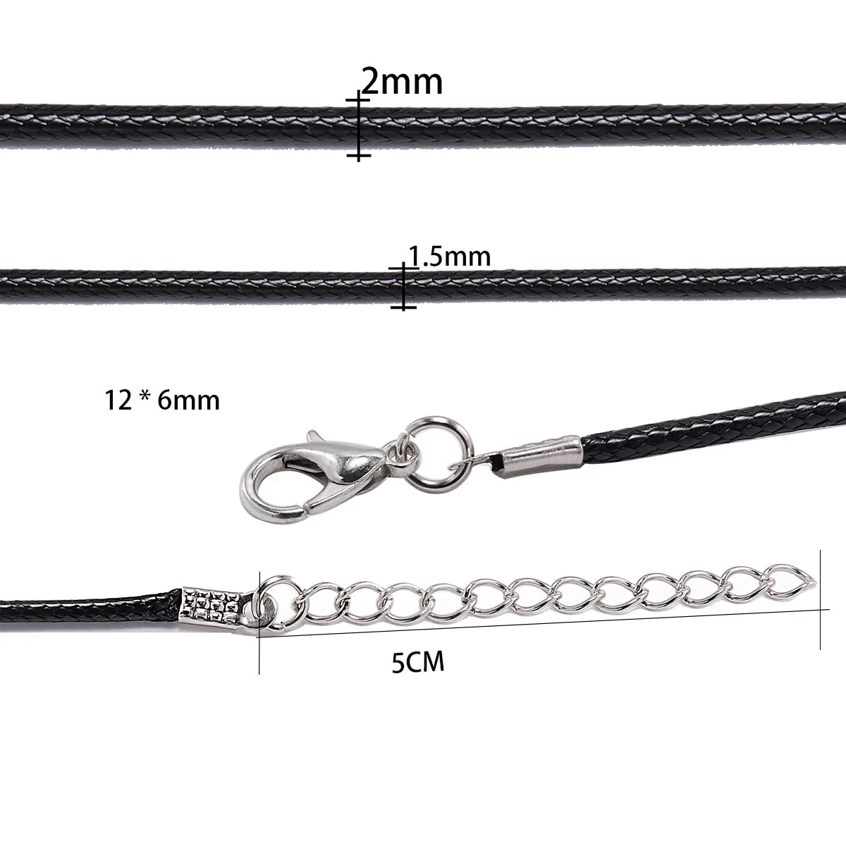 10-50 pçs diâmetro 1.5/2mm cordão de couro colar com fecho corda trançada ajustável para fazer jóias diy colar pulseira suprimentos