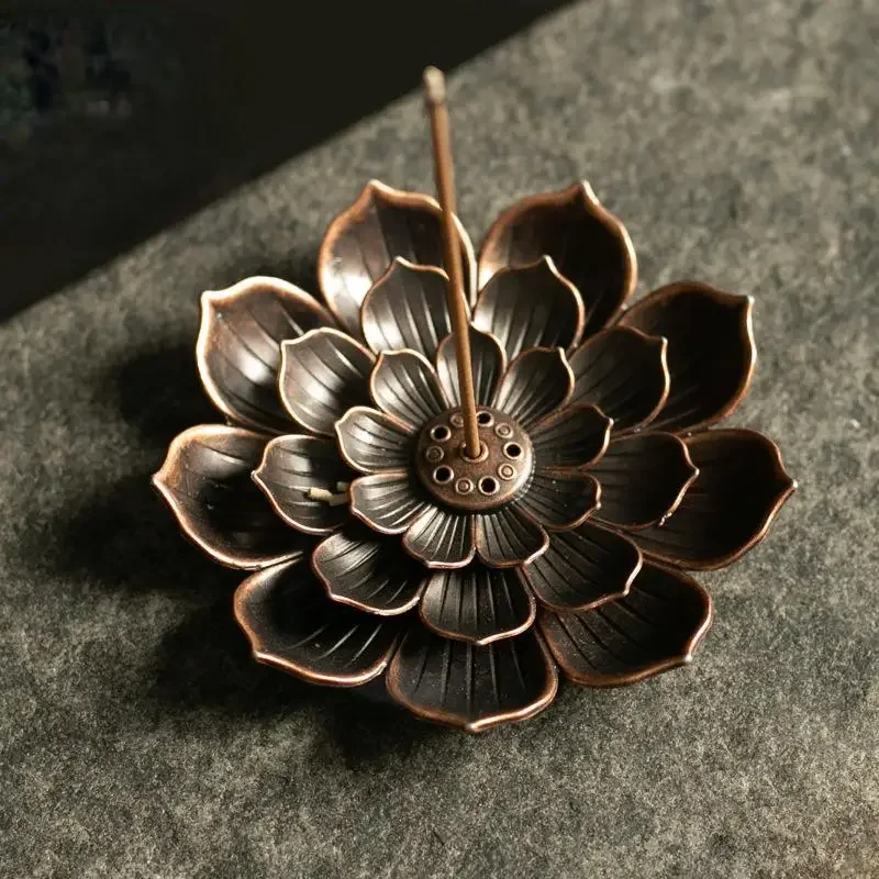 Suporte de bastão de incenso 3 em 1, liga de linha de lótus, queimador de incenso, yoga, sálvia, base de bobina de sândalo, artesanato de bronze, decoração de casa, presente de natal
