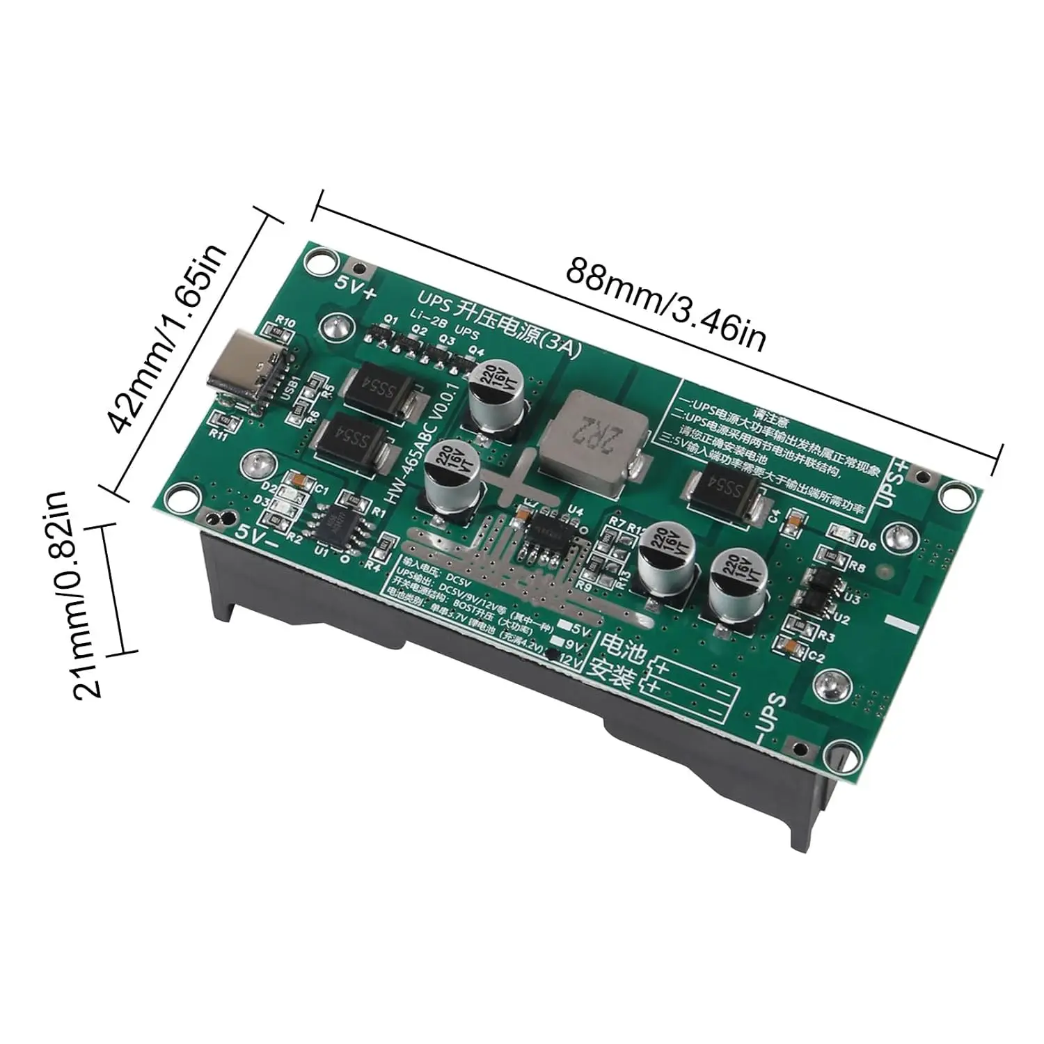 Typ-C 15W 3A Schnellladung USV Netzteil/18650 Lithium Batterie Ladegerät Modul DC-DC Step Up Booster Konverter 5V 9V 12V