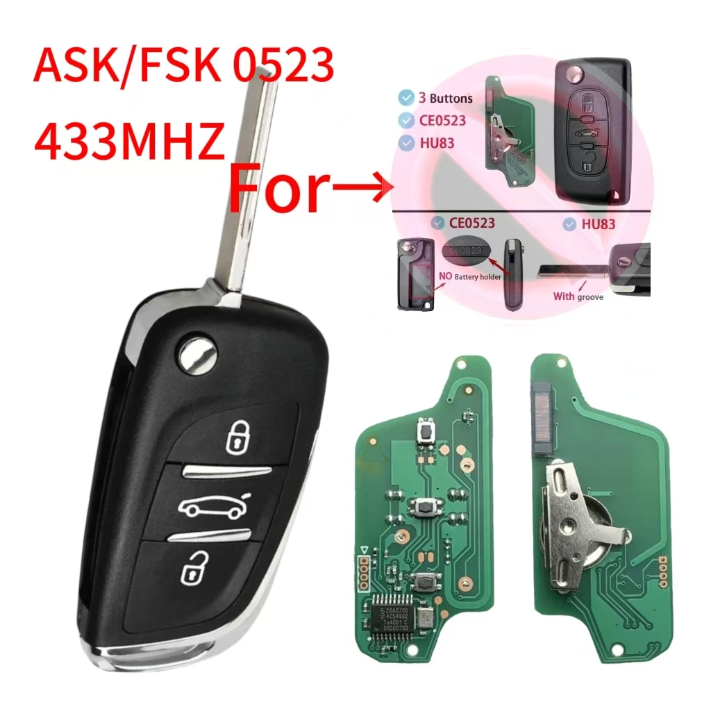Jingxin-車のキー,車のキー,ask,fsk,433mhz,id46,プジョー207, 308, 307, 407, 607, 807,citroen c2,c3,c4 ce,0523カーキー