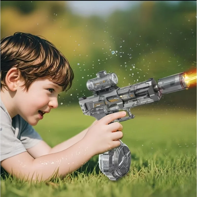 Firelight Electric Continuous-Fire Water Gun with Integrated Pulse Flame Light Effects - Self-Loading  Recoiling Children's Toy