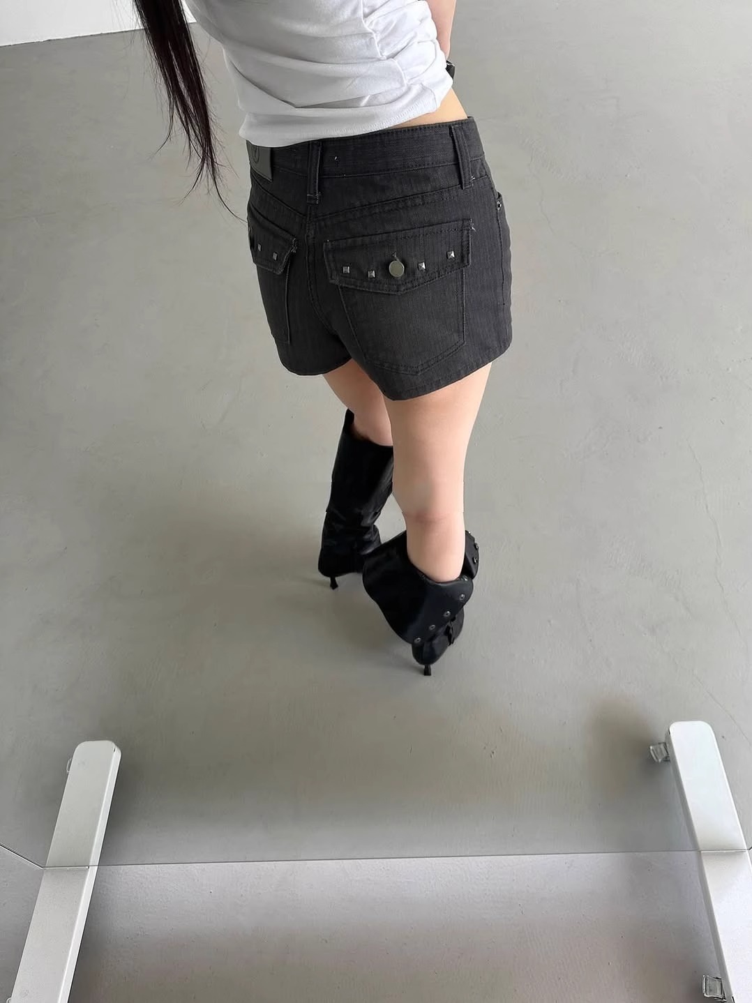 Street Sle Retro Flip Cover Rivet Design Low Waist Super ort Jeans Slimming Effect Casual Wear Stand Fit Deep Color