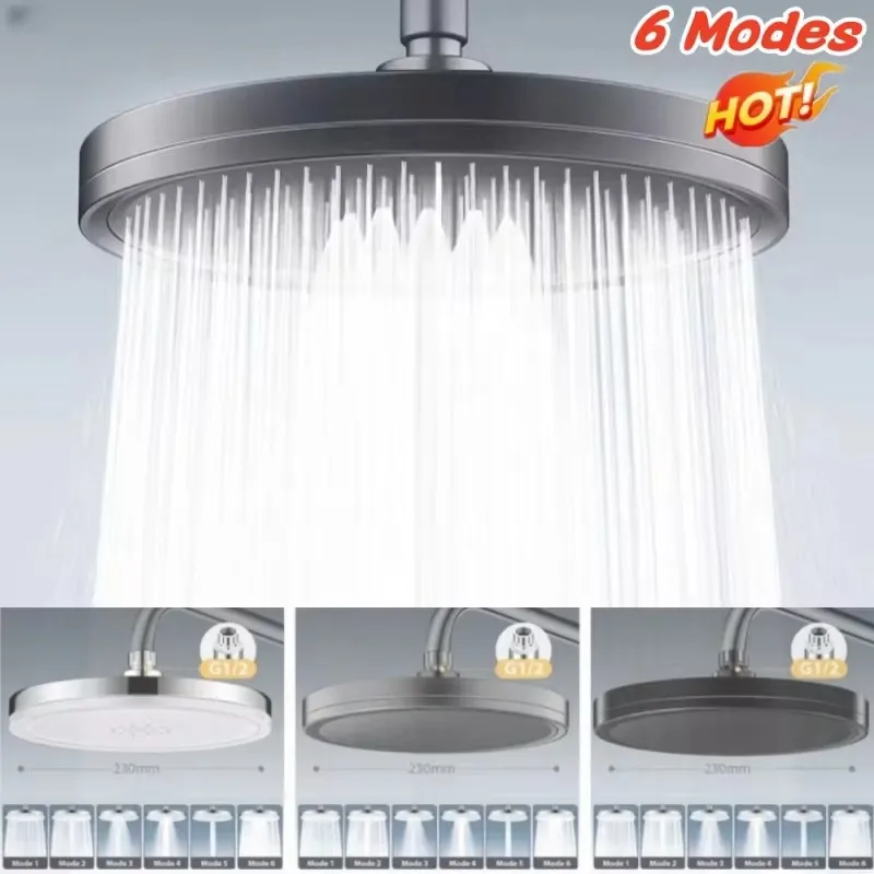 Nuevo Cabezal de ducha de lluvia de 6 modos, cabezales de ducha de lluvia superiores de alta presión para baño, °   Accesorios para grifos de ducha con rociador superior