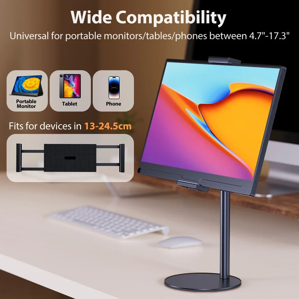 Suporte VESA para monitor portátil ajustável 360 °   Suporte para tablet com suporte giratório para 15,6''-17,3'' Compatível com 4,7''-17,3"