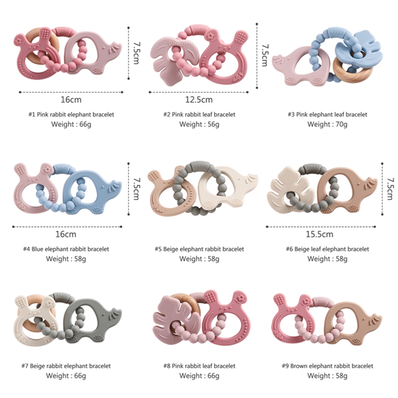 Pulsera mordedor de silicona para bebé, juguetes de dentición sin BPA, anillo de madera para lactancia, 1 unidad