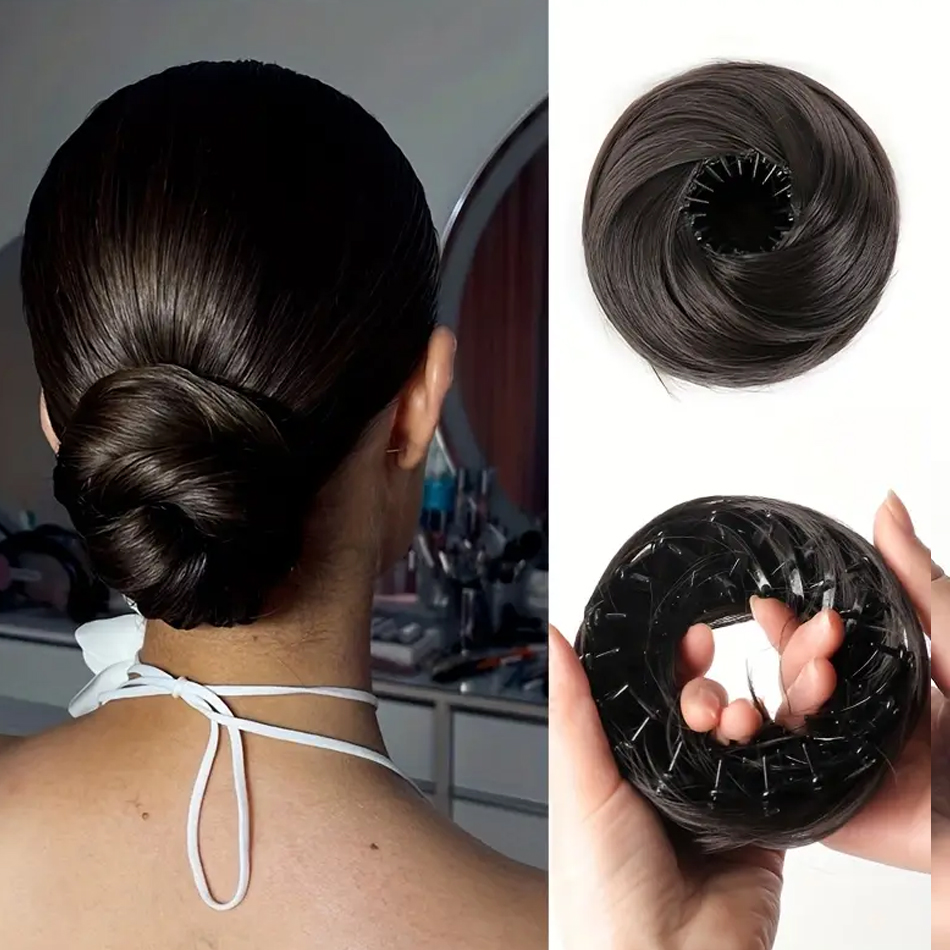 4 Inch Verstelbare Vogelnest Synthetisch Haar Broodje Met Krimpbare Haar Ring Bun Maker Elegante Vrouwen Magic Donut Opsteekkapsels Haarstukje