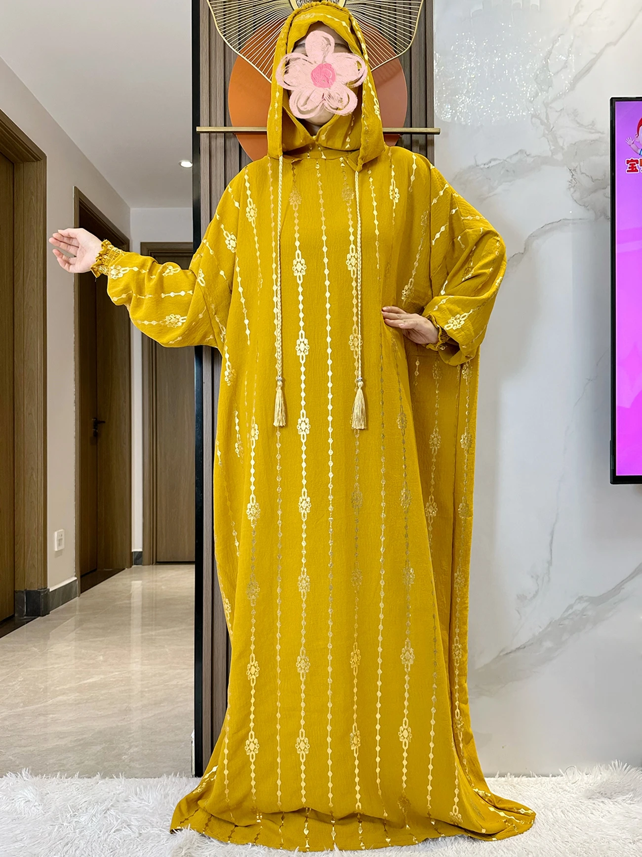 女性のための純綿の2つの帽子のアバヤ,ラマダンの服,イスラム教の祈り,カフタン,ドバイ,トルコ,金のスタンプ,イスラム教徒の服
